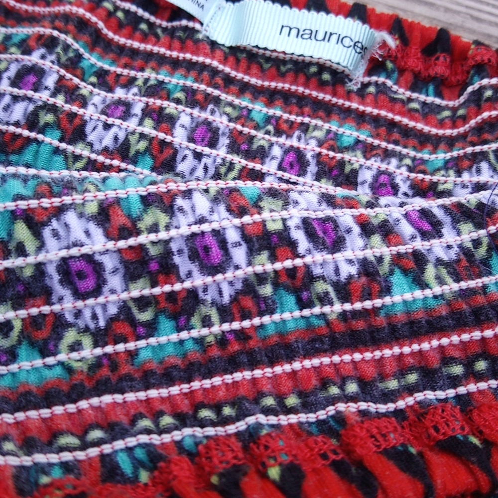 Boho Colorful Flowy Eccentric Patterned Strapless… - image 7